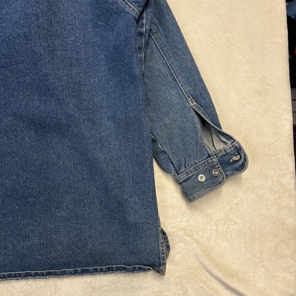 Vintage Paco Jacket Mens M Blue Denim Jean Chore Coat Emblem PACO Button Y2K - Picture 7 of 8